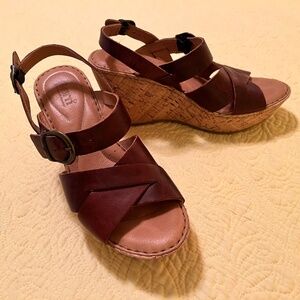 Born Brown Strappy Heeled Wedge Sandals